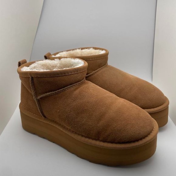 CUSHIONAIRE Women's COZY Genuine Suede pull on platform boot CHESTNUT 8.5 - Picture 1 of 6